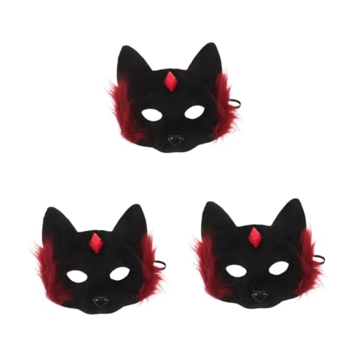 Healeved 3 Stück Halloween Katzenmaske Halbgesichts Plüschmaske Kostüm Katze für Erwachsene Universalgröße Cosplay Party Zubehör in Rot-schwarz Healeved 3 Stück Halloween Katzenmaske Halbgesichts Plüschmaske Kostüm Katze für Erwachsene Universalgröße Cosplay Party Zubehör in Rot-schwarz von Healeved