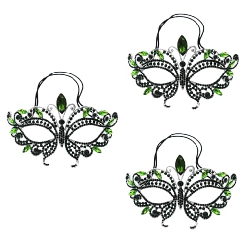 Healeved 3 Stück Halloween Maske für Damen Rhinestone Half Mask für Karneval und Cosplay und Sicher für Partys und Festlichkeiten Grün von Healeved