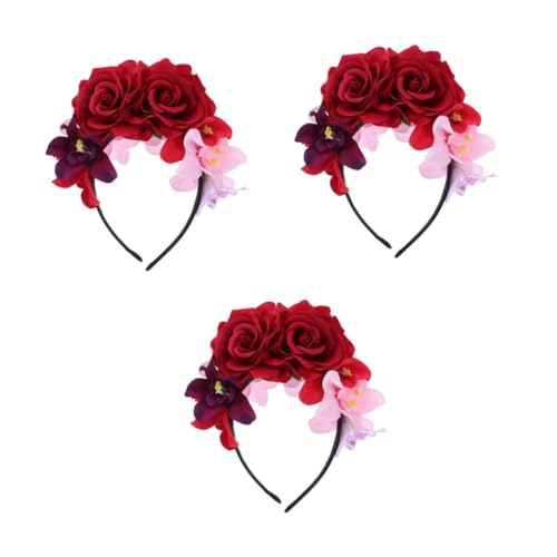 Healeved 3 Stück Künstliche Rosen Haarreif für Halloween Party Leichtes Realistisches Blumen Stirnband Eleganter Kopfschmuck für Damen Mexikanischer Day Of The Dead Look für Kostüm und von Healeved