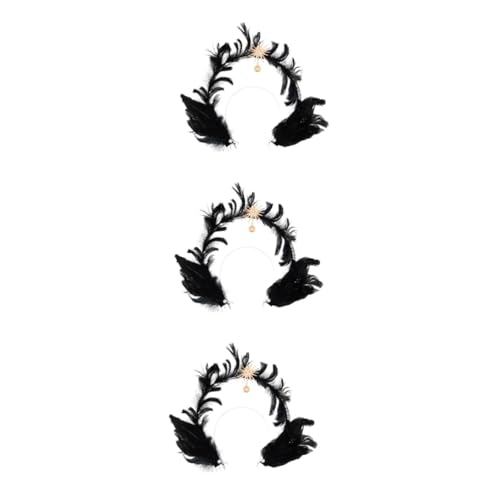 Healeved 3 Stück Schwarzes Stirnband für Damen Lolita Kostüm Accessoire Halloween Kopfschmuck Dekorative Federhaube für Cosplay und Partys von Healeved