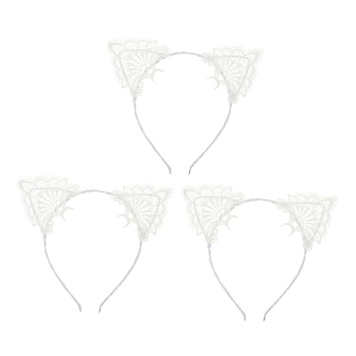 Healeved 3 Stück Spitzen Katzenohren Haarband Damen Leichtes Dehnbares Party haar accessoire für Karneval Halloween Weihnachtsfeier Modisches Haarschmuck für Frauen von Healeved