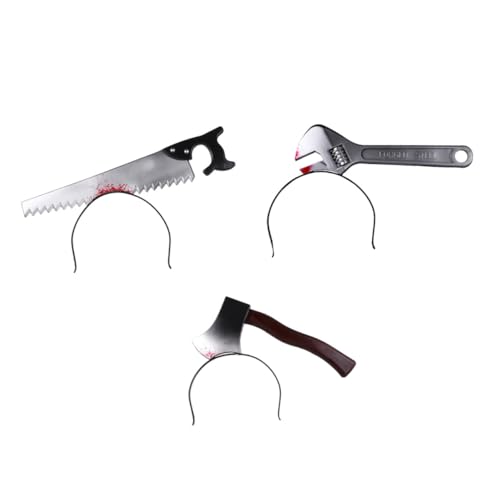 Healeved 3 Stück Teiliges Halloween Stirnband Set mit Blutigen Axt Säge und Schraubenschlüssel Realistisches Party Streich Kopfschmuck Zubehör für Gruselige Kostüm und Cosplay Deko von Healeved