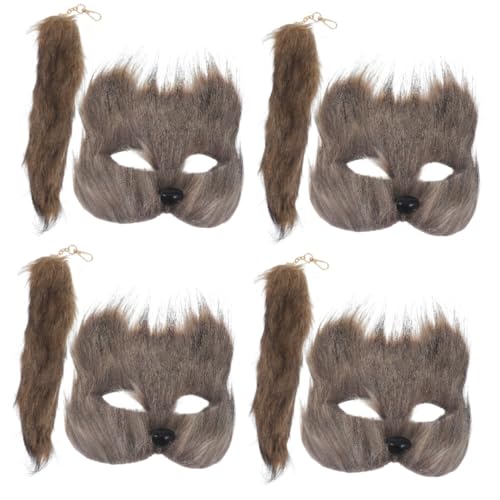 Healeved 4 Sätze Fuchs Maske mit Set Flauschige Tiermaske für Halloween Cosplay und Kostümpartys Teilig Einfache Handhabung für Bühnenaufführungen und Fotografie von Healeved