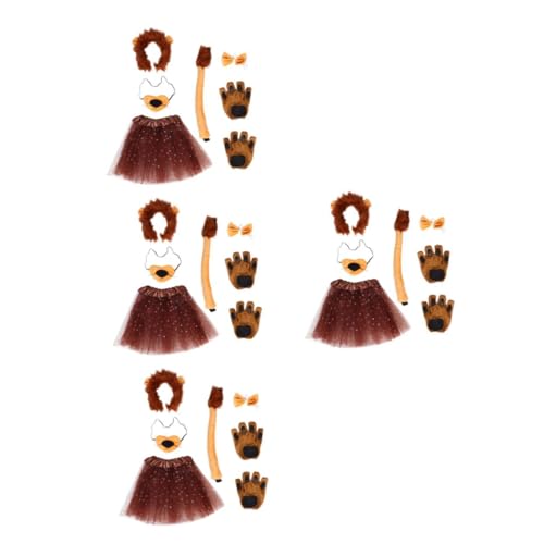 Healeved 4 Sätze Löwenkostüm Set für Mädchen Teiliges und Halloween Cosplay mit Stirnband Rock und Niedliches Tierkostüm für Feste und Bühnenauftritte von Healeved