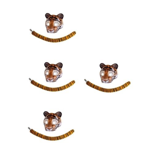 Healeved 4 Sätze Realistisches Tiger Kostüm Set mit Elastischem Band Tiermaske und für Karneval Halloween Cosplay Universelle Bequemes Partyzubehör für Erwachsene von Healeved