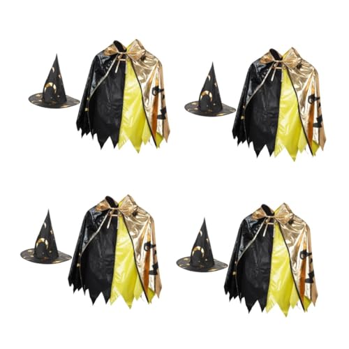 Healeved 4 Sätze Zauberer Kostüm Set mit Sternen-umhang und Faltbarem Hut Atmungsaktiv Angenehm für Halloween Verkleidung Schulveranstaltungen und Geburtstagsfeiern Vielseitig und von Healeved