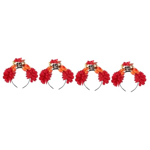 Healeved 4 Stück Halloween Blumen Stirnband mit Skelett für Damen Tag Toten Haarreif für Halloween Partys und Kostüme Leicht und Komfortabel zu Tragen von Healeved