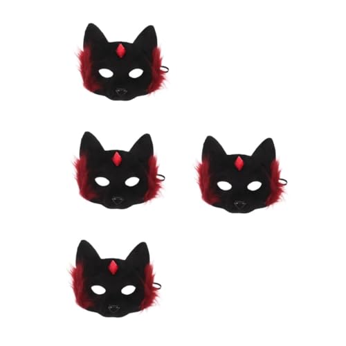 Healeved 4 Stück Halloween Cat Maske Halbgesicht Plüsch Katzen Kostüm Masquerade Masken Frauen Universalgröße für Halloween Party Cosplay Zubehör Rot-schwarz Healeved 4 Stück Halloween Cat Maske Halbgesicht Plüsch Katzen Kostüm Masquerade Masken Frauen Universalgröße für Halloween Party Cosplay Zubehör Rot-schwarz von Healeved