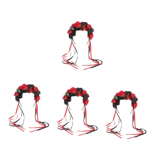 Healeved 4 Stück Halloween Haarreif mit Rosenblumen für Damen Gothic Kopfschmuck für Kostümparty Maskerade Cosplay Wiederverwendbar und für Jede Feier Schwarz Rot Design von Healeved
