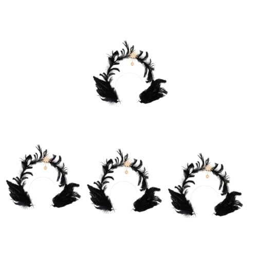 Healeved 4 Stück Halloween Lolita Kopfband mit Schwarzen Federn Haarschmuck Accessoire für Damen für Kostümpartys Karneval und Besondere Anlässe von Healeved