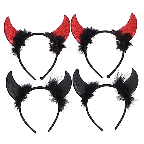 Healeved 4 Stück Teiliges Halloween Teufelshörner Haarreif Pailletten Kopfschmuck für Kostümpartys Cosplay und Karneval Rote Schwarze Horn Stirnbänder für Unvergessliche Nächte von Healeved