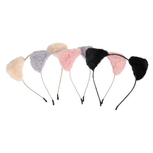 Healeved 4 Stück Teiliges Katzenohren Haarreif aus Weichem Plüsch Leichte Kopfbedeckung für Mädchen Party Fasching und Cosplay Farblich Sortiert in Rosa Beige und Schwarz Bequem und von Healeved