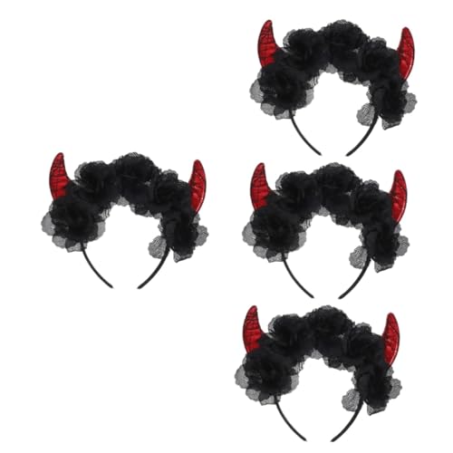Healeved 4 Stück Teufelshorn Haarband mit Rosen für Halloween Cosplay Kopfschmuck Leichtes und Sicheres Stirnband für Partys und Karneval Einzigartiges Design für Einen Modischen Auftritt von Healeved
