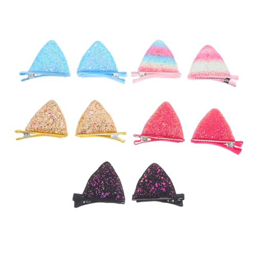 Healeved 5 Paare Glitzernde Katzenohren Haarspangen für Frauen Leichte Bequeme Barrettes mit Funkelnden Pailletten Verspielte Haarclips für Halloween Weihnachten Cosplay Alltag von Healeved