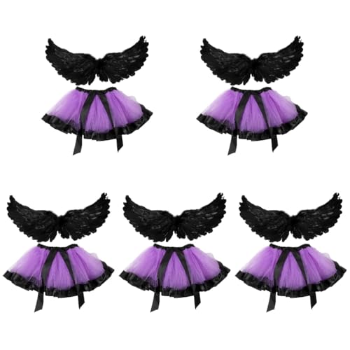 Healeved 5 Sätze Engelsflügel Kostümset für Mädchen Schwarz Tutu Rock mit Federflügeln für Halloween Cosplay und Themenpartys für Fotoshootings und Besondere Anlässe Healeved 5 Sätze Engelsflügel Kostümset für Mädchen Schwarz Tutu Rock mit Federflügeln für Halloween Cosplay und Themenpartys für Fotoshootings und Besondere Anlässe von Healeved