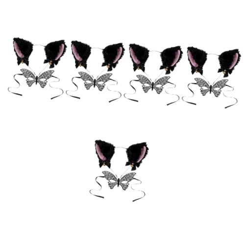 Healeved 5 Sätze Halloween Katzenohren Haarreif Set mit Maske Tierkostüm Zubehör für Halloween Party Cosplay Maskenball Leicht und für Damen von Healeved