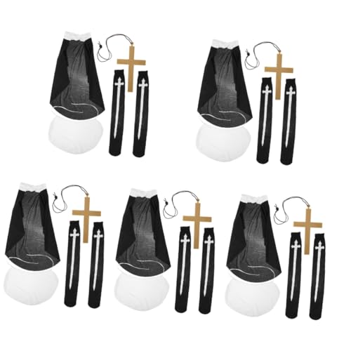 Healeved 5 Sätze Kreuzanhänger Halskette Nonnenkostüm Set mit Thigh High Socken Nonnenkragen und Nonnenhut für Erwachsene für Halloween Cosplay und Themenpartys Healeved 5 Sätze Kreuzanhänger Halskette Nonnenkostüm Set mit Thigh High Socken Nonnenkragen und Nonnenhut für Erwachsene für Halloween Cosplay und Themenpartys von Healeved