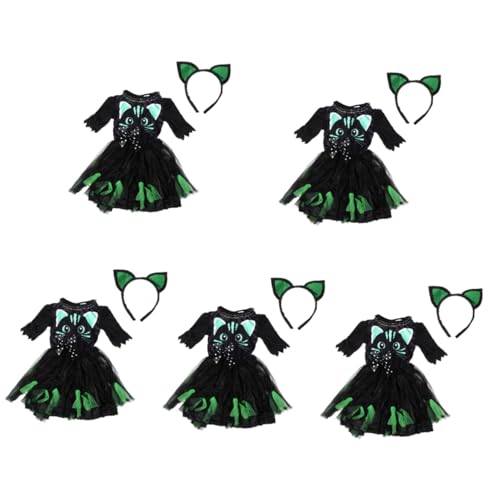 Healeved 5 Sätze Mädchen Katzenkostüm für Halloween Outfit mit Kopfband für Kostümparty Rollenspiel und Schulaufführungen Healeved 5 Sätze Mädchen Katzenkostüm für Halloween Outfit mit Kopfband für Kostümparty Rollenspiel und Schulaufführungen von Healeved