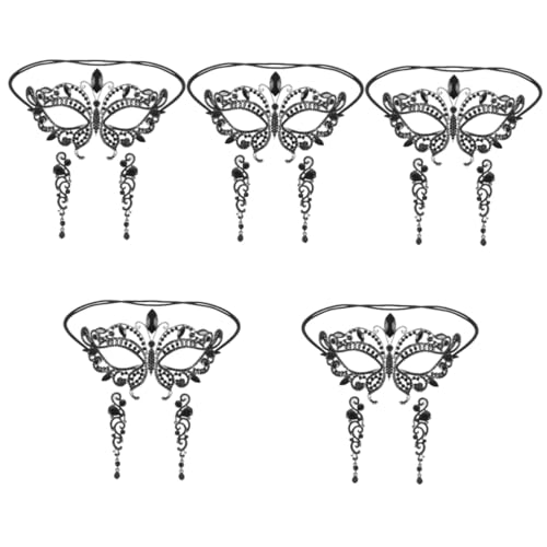 Healeved 5 Sätze Maske mit Ohrringen Set für Frauen Glitzernde Rhinestone Carnival Maske und Tropfenohrringe für Karneval Halloween Cosplay und Maskenbälle von Healeved