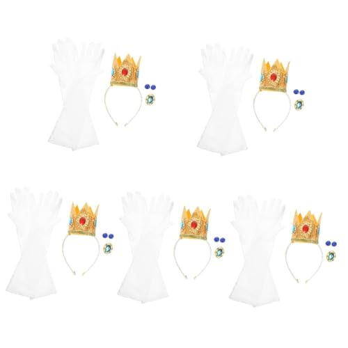 Healeved 5 Sätze Prinzessinnen Kostüm Zubehör Set Teiliges Set mit Krone Haarreifen Ohrringen und Handschuhen für Halloween Cosplay Partys und Events von Healeved
