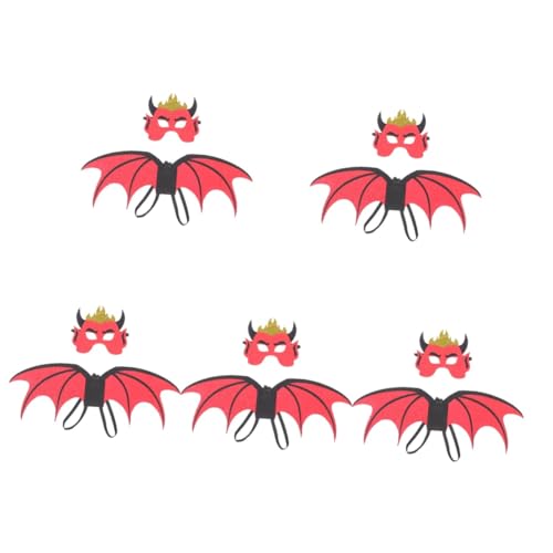 Healeved 5 Sätze Teufel Kostüm Set mit Maske und Flügeln Halloween Cosplay Accessoires für Jahre Strapazierfähigem Vliesstoff für Karneval und Partys von Healeved