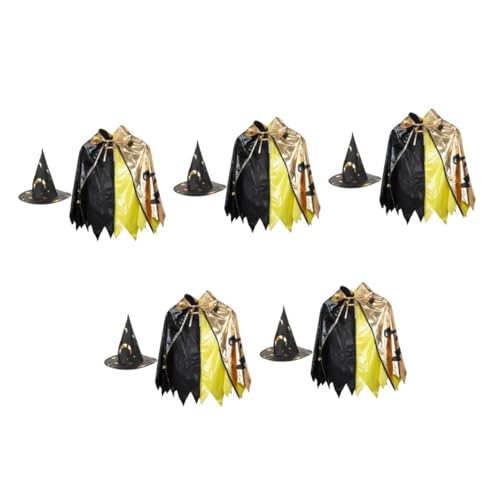 Healeved 5 Sätze Zauberer Kostüm Set mit Sternenprint Atmungsaktiver Bequemer Umhang mit Kapuze und Faltbarem Hut Halloween Rollenspiel Geburtstagsfeier für Jungen und Mädchen Kostüm von Healeved