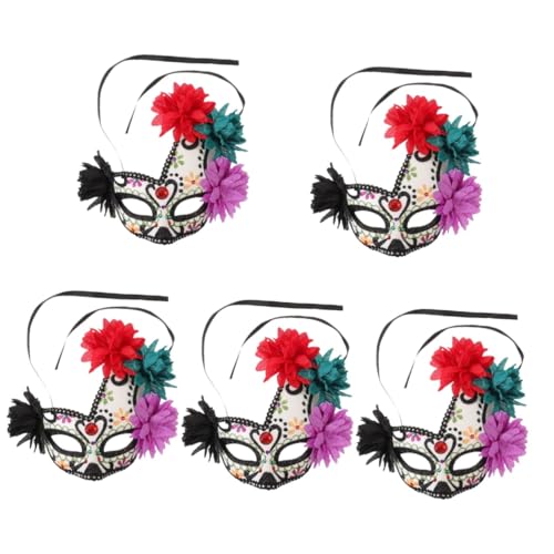 Healeved 5 Stück Blumen Skull Maske für Karneval Mexikanische Tag der Toten Halbmaske für Halloween Leichte und Tragbare Kostümaske für Maskeraden und Feierlichkeiten von Healeved
