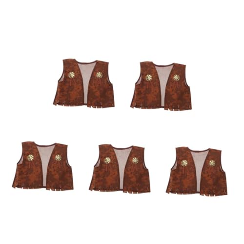 Healeved 5 Stück Cowboy Kostüm für Braune Weste für Jungen und Mädchen Halloween Outfit für Partys Modischem Western Stil und Langlebiger Healeved 5 Stück Cowboy Kostüm für Braune Weste für Jungen und Mädchen Halloween Outfit für Partys Modischem Western Stil und Langlebiger von Healeved