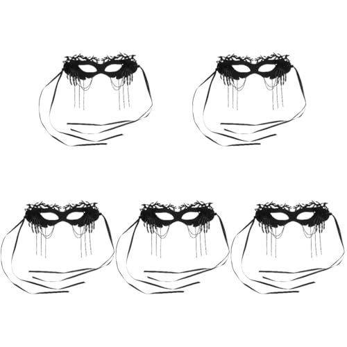 Healeved 5 Stück Halloween Augenmaske mit Design Dekorative Maske für Kostümpartys und Cosplay Einzigartiges Fransen Design und Rutschfest für Halloween und Maskenbälle von Healeved