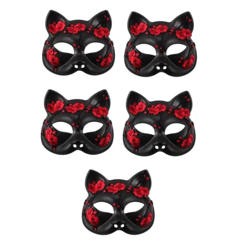 Healeved 5 Stück Halloween Cosplay Tiermaske Halbes Gesicht Plastik Fuchs Katzenmotiv Wiederverwendbar für Damen Karneval Party Maskerade Kostüm Zubehör von Healeved