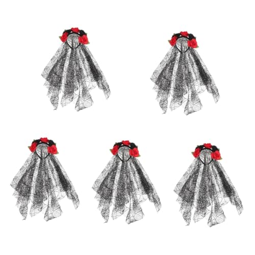 Healeved 5 Stück Halloween Haarreif mit Dunkelrotem Rosenblüten Veil Eleganter Kopfschmuck für Halloween Feiern Kostüme und Cosplay Bequem und Leicht zu Tragen von Healeved