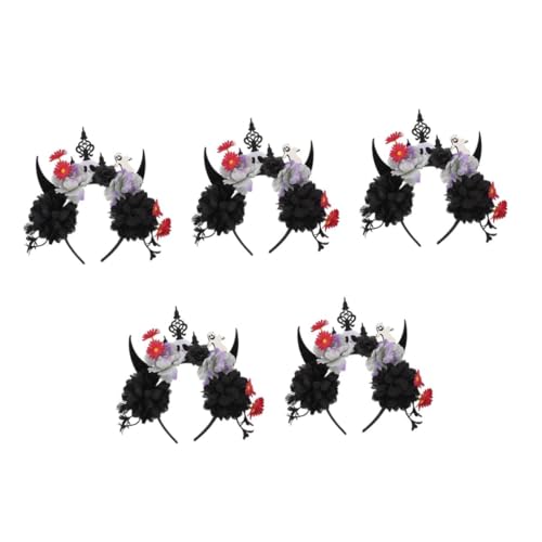 Healeved 5 Stück Halloween Haarreif mit Teufelshörnern und Blüten Damen Dämonen Hörner Haarband für Karneval Party und Maskerade Komfortabel und Langlebig Vielseitiges Halloween von Healeved