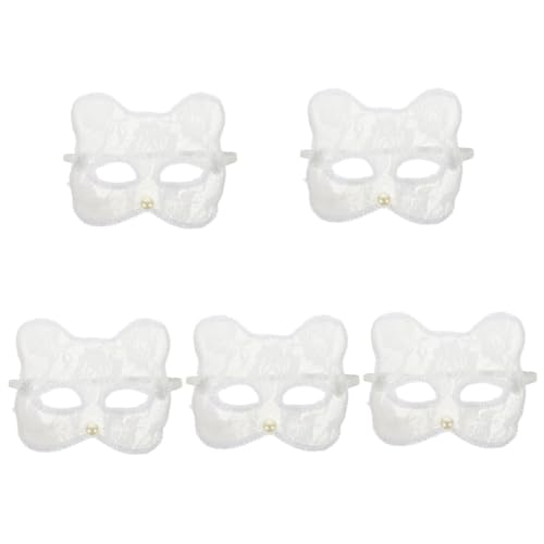 Healeved 5 Stück Halloween Katzenmaske Spitze Halbmaske für Cosplay und Partys für Halloween Karneval und Bühnenaufführungen Weiß mit Random Nasenstein Healeved 5 Stück Halloween Katzenmaske Spitze Halbmaske für Cosplay und Partys für Halloween Karneval und Bühnenaufführungen Weiß mit Random Nasenstein von Healeved