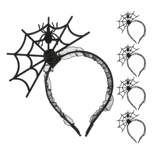 Healeved 5 Stück Halloween-Stirnbänder mit Spinnennetz, Teufelsspinne, Haarreifen, Kopfbedeckung für Halloween, Festival, Cosplay, Kostümparty, Haar-Accessoires von Healeved