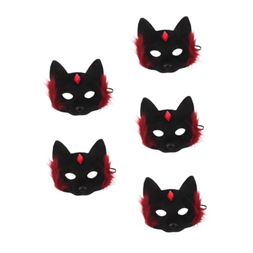 Healeved 5 Stück Katze Maske Halbgesicht Tiermaske Wiederverwendbar Leicht Komfortabel Für Halloween Party Erwachsene Cosplay Accessoire Rot-schwarz von Healeved