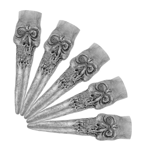Healeved 5 Stück Teiliges Halloween Set Gefälschte Fingernägel aus Flexiblem Silberne Skelettnägel für Gruselige Hexen Cosplay Wiederverwendbar Bequem Tragbar Halloween Party Requisiten von Healeved