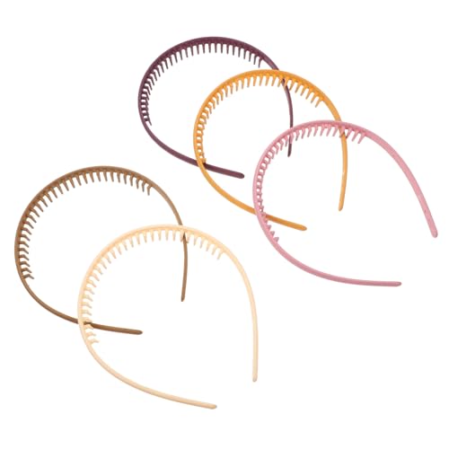 Healeved 5 Stück Teiliges Kunststoff Haarband mit Dichten Zähnen Rutschfeste Resin Stirnbänder Farben Gelb Khaki Weinrot und Rosa Haarschmuck Dekoration für Mädchen von Healeved