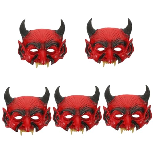 Healeved 5 Stück Teufelsmaske für Halloween Halbmaske mit Hörnern Gruselige Dämonenmaske für Kostümpartys Karneval und Maskeraden Robustes Design für Erwachsene und Frauen von Healeved