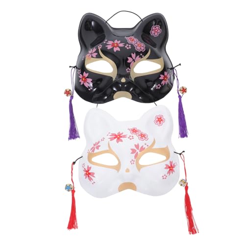 Healeved 6 Stck. Handbemalte Japanische Katzenmaske in Schwarz und Weiß mit Kirschblütenmuster Stilvolle Halloween-cosplay Gesichtsmaske für Damen Geeignet für Kostümparty Karneval und Healeved 6 Stck. Handbemalte Japanische Katzenmaske in Schwarz und Weiß mit Kirschblütenmuster Stilvolle Halloween-cosplay Gesichtsmaske für Damen Geeignet für Kostümparty Karneval und von Healeved