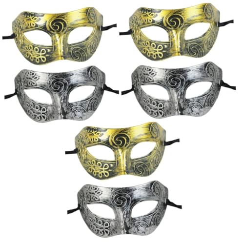 Healeved 6 Stck. Teiliges Römische Herren Halbgesichtsmasken aus Kunststoff mit Verstellbarem Band Retro Masquerade Ball Masken für Halloween Kostümparty und Karneval in Bronze und Silber von Healeved