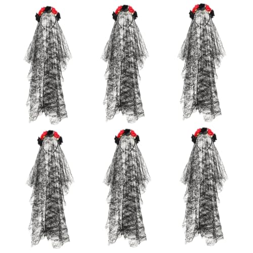 Healeved 6 Stück Kopfband mit Schleier für Halloween Schwarzes Doppel Lace Design für Kostümpartys und Cosplay als für von Healeved