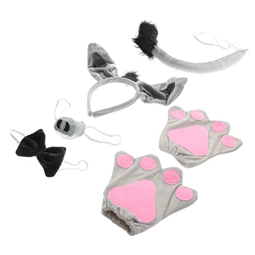 Healeved 6 Stück Teiliges Halloween Esel Kostüm Set für Eselohren Stirnband Fliege Nase und Handschuhen Graues Tierkostüm für Jungen und Mädchen für Karneval Fasching Kostümparty von Healeved