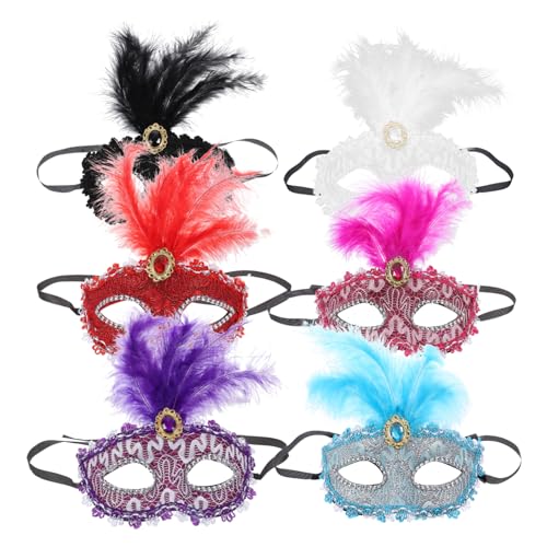 Healeved 6 Stück Teiliges Halloween Masken für Damen Karnevalsmasken mit Federn Cosplay Augenmasken in Blau Rot für Partys und Festlichkeiten Healeved 6 Stück Teiliges Halloween Masken für Damen Karnevalsmasken mit Federn Cosplay Augenmasken in Blau Rot für Partys und Festlichkeiten von Healeved