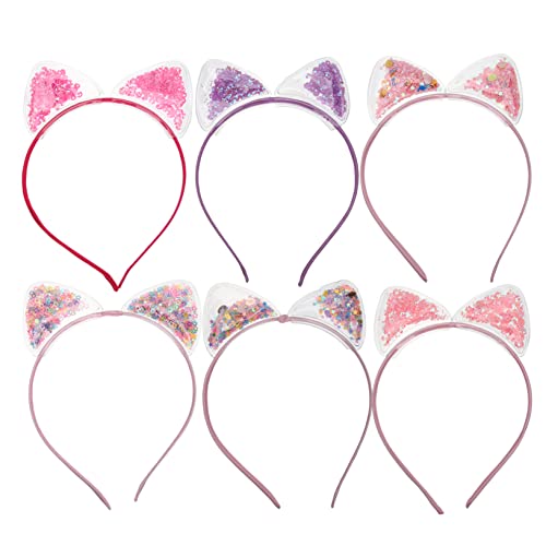 Healeved 6Stücke Niedliche Katzenohren Haarreifen für Quicksand Pailletten Haarband für Partys Cosplay und Stilvolles Haarschmuck Bunten Designs von Healeved