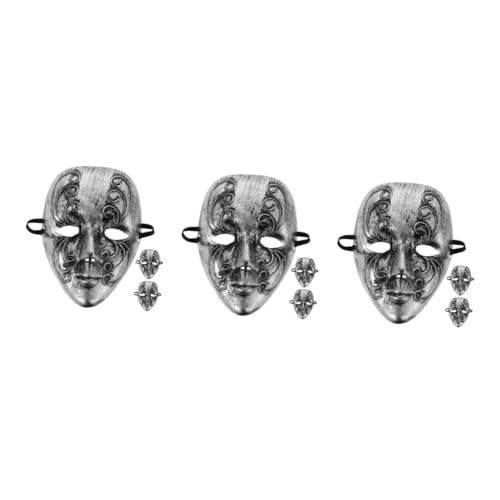 Healeved 9 Stck. Teiliges Vintage Masquerade Vollgesichtsmaske Silber Antik Römischer Stil Herren Party Halloween Karneval Kostüm Zubehör von Healeved