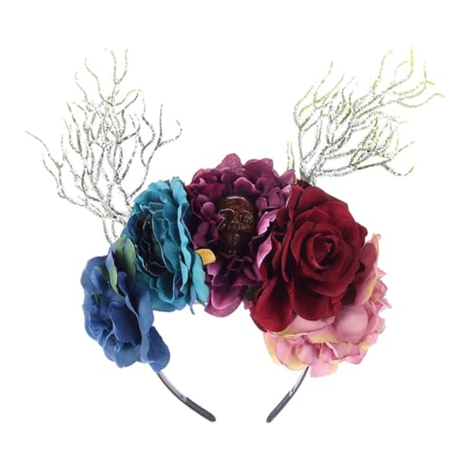 Healeved Blumenkrone Stirnband für Halloween Farbenfrohes Haarschmuck mit Realistisch Aussehenden Blumen für Cosplay und Festlichkeiten Leicht und Angenehm zu Tragen von Healeved
