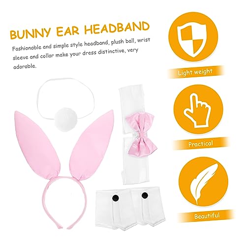 Healeved Bunny Ear Haarreif Teilig Plüsch Hasenohren Haarband mit Ball für Halloween Cosplay Party Bühnenauftritt Zubehör Rosa von Healeved