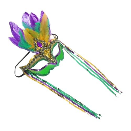 Healeved Bunte Federmaske mit Verstellbarem Elastikband Leichte Cosplay Halbgesichtsmaske für Damen als Halloween Maskenballkostüm Auffällige Federzier für Partys und Karneval von Healeved