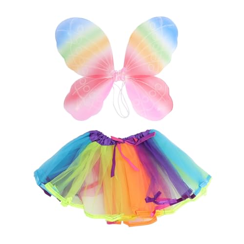 Healeved Buntes Feen-kostüm Mädchen mit Regenbogen-schmetterlingsflügeln und Tüllrock Party Tanzkostüm für Karneval Geburtstage Aufführungen und Cosplay von Healeved