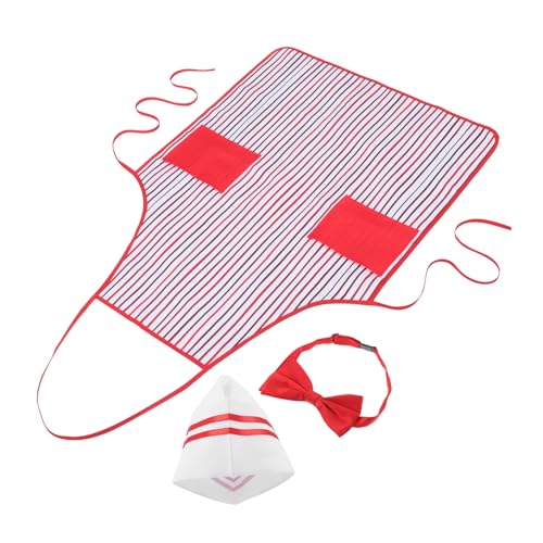 Healeved Chef Kostüm Rot Weiß Gestreifte Schürze Kochmütze Fliege Verkleidung Für Halloween Themenparty Rollenspiel Universalgröße Für Familie Und Freunde von Healeved